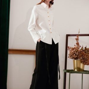 Pearlescent-Button Embroidered Shirt