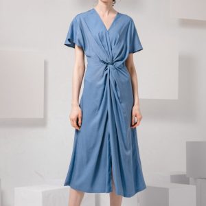 Knot Front V-Neck Dress