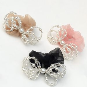 Pearl Crystal Bow Scrunchie