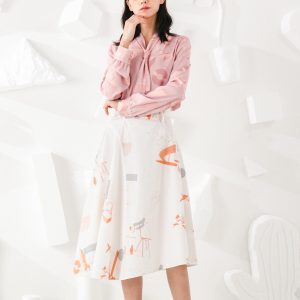 Asymmetric Flared Skirt with Hand-Drawn Print