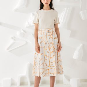 Hand-Printed High-Waist Pleated Skirt