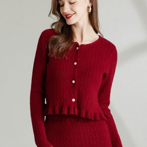 Pearl-Button Cable Knit Cardigan