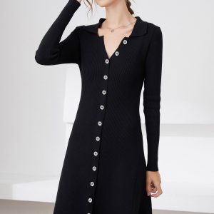 Shell Button Fit-and-Flare Dress
