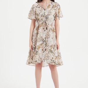 Leaf Print Silk Dress