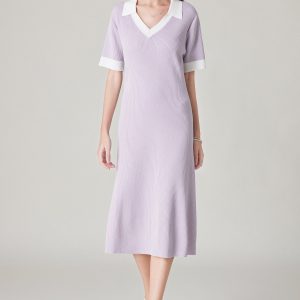 V-Neck Ribbed Elegant Dress