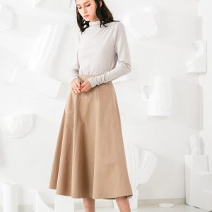 High-Waisted Flared Skirt with Contrast Stitching