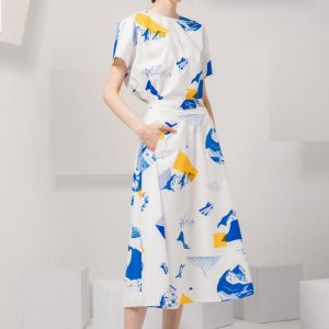 Hand-Printed A-Line Skirt with Elastic Waist