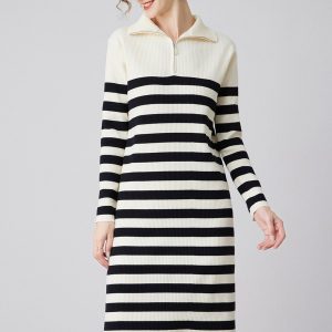 Quarter-Zip Striped Dress