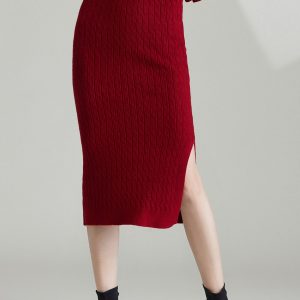 Cable Knit Midi Skirt with Side Slit