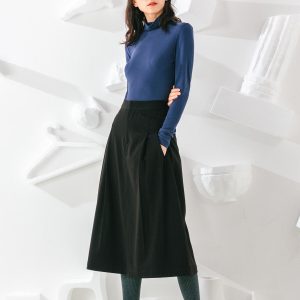 Pleated A-Line Skirt with Elastic Waist