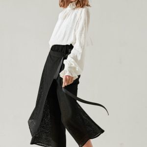 Elastic Waist Culottes with Ribbon Tie