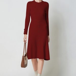 Button A-Line Long Sleeve Dress