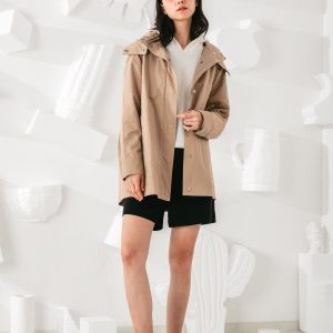 Modern Oversized Cotton Gabardine Coat with Removable Hood