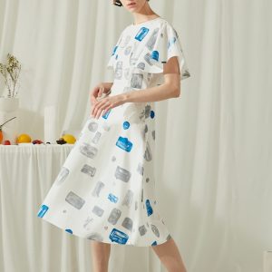 High-Waist Flared Sleeve A-Line Dress