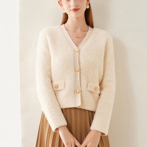 Fuzzy Trim Gold Cardigan