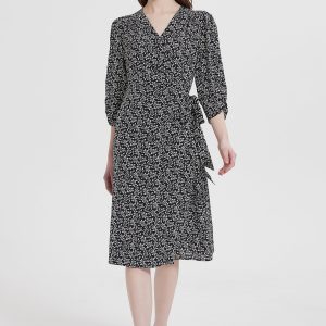 Floral Anchor Silk Wrap Dress