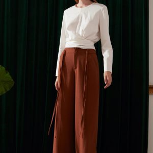 ‌High-Waist Wide Leg Tie-Waist Pants