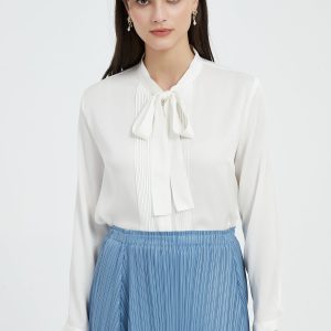 Silk Pintuck Necktie Blouse