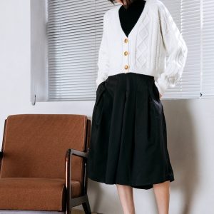 Pleated Wide-Leg Culottes with Elastic Waist