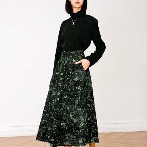 Hand-Printed A-Line Midi Skirt with Pockets