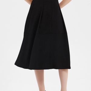 Pleated A-Line Midi Skirt with Pockets