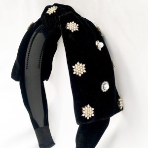 Pearl Crystal Bow Headband with Velvet Finish