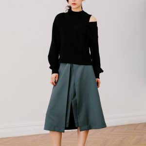 High-Waisted Midi Skirt with Front Slit