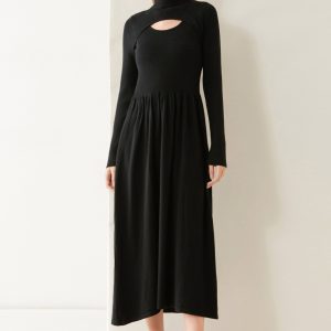 Stretch Ribbed Cutout Midi Dress