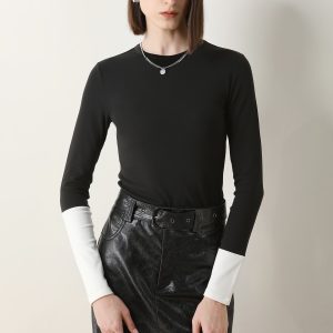 Black-White Contrast Crew Neck